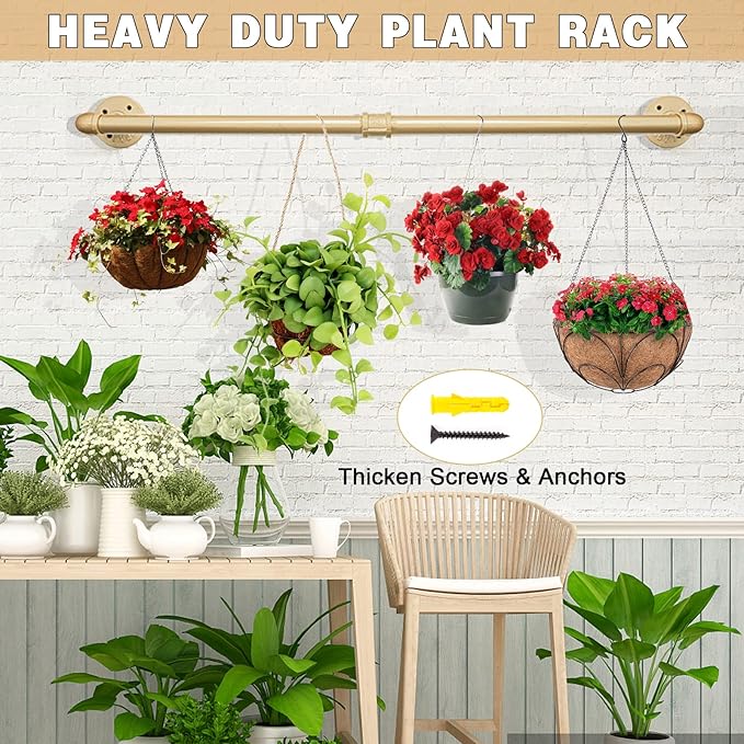 Gold Wall Mount Iaundry Drying Rack - 54" Pipe Garment Rack, Portable Heavy Duty Iron Closet Hanger Rod, Modern Metal Detacha