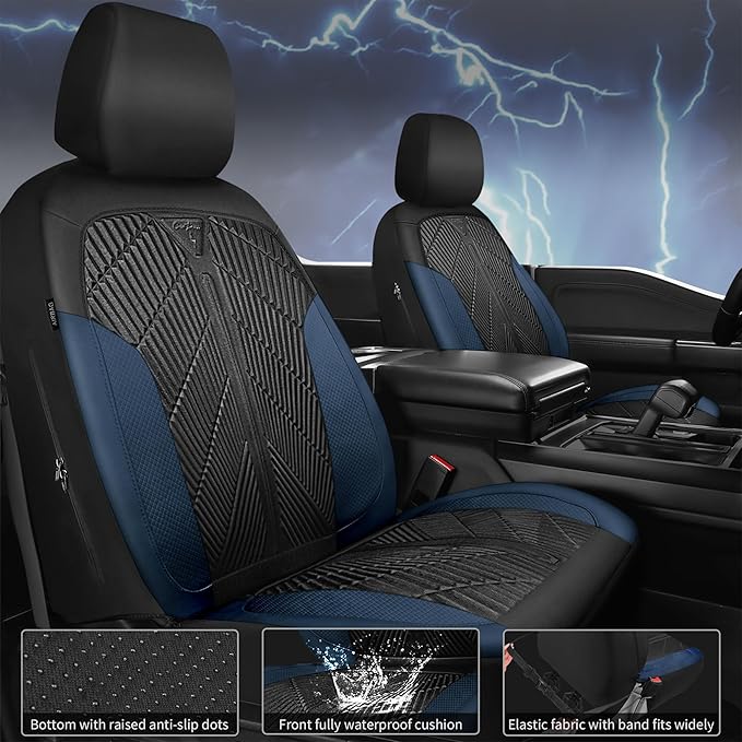 CAR PASS Waterproof Black Blue Car Seat Covers Front Seat Covers Neoprene Wetsuit,All-Weather Non-Slip Durable,Universal Fit 