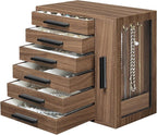 HOOBRO Jewelry Box for Women, Jewelry Organizer Box, 6-Tier Wooden Jewelry Box, Jewelry Case with Side Transparent Window, Cr