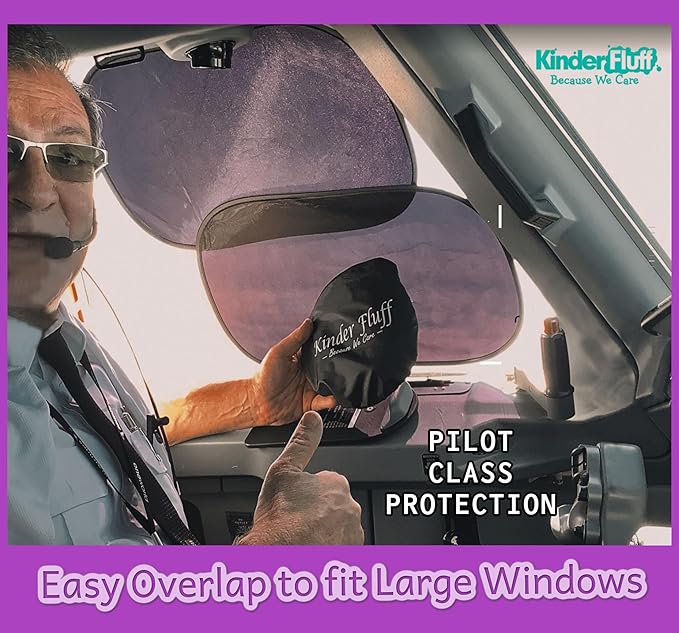 Car Window Shades - Certified 99.79% UVA & 99.95% UVB Sun Protection. Award Winning car Sun Shade for Side Windows. 4 Pack Semi Transparent 22" x 14" - Car Accessories Interior by Kinder Fluff