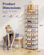 Kitsure Shoe Rack - 10-Tier Shoe Organizer with Detachable Fabric Shelves & Metal Frame, Tall Shoe Rack for Closet, Entrance,