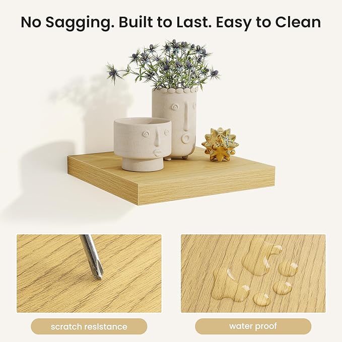 Fun Memories Rustic Wood Floating Shelves for Wall, Space-Saving Wall Mounted Shelves for Bathroom, Bedroom, Living Room and 