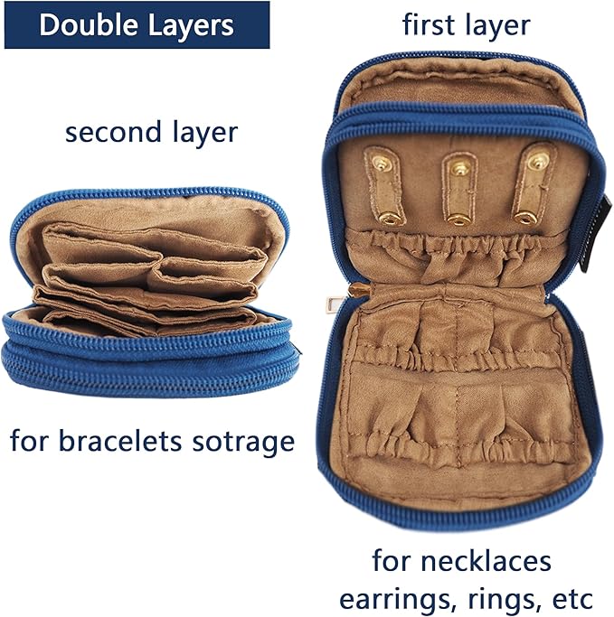 Travel Jewelry Case Small Jewelry Organizer Purse Jewelry Bag Women Jewelry Purse Double Layers for Bracelet Rings Earring Ne