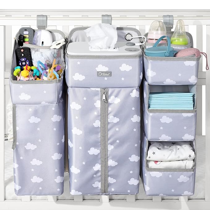 Orzbow XL Hanging Diaper Caddy Organizer for Baby Essentials, Removable 3 in 1 Diaper Stacker, Changing Table Organizer for C
