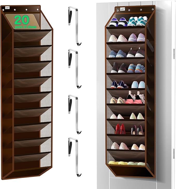 Kotkn 10 Tier Over The Door Organizer - Heavy Duty Hanging Storage Rack with Sturdy Oxford Fabric, Holds 20+ Pairs of Footwea