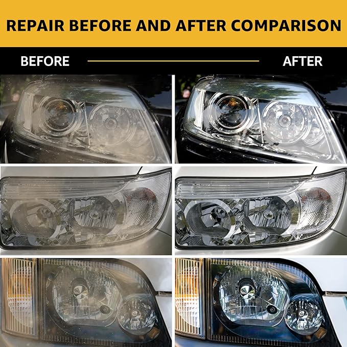 Headlight Restoration Kit, 3-Step Headlight Cleaner Wipes, Removes Yellowing, Oxidation & Cloudiness, Restores Clarity with U