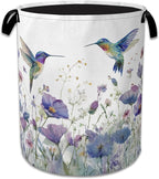 Hummingbird Flowers Laundry Basket Collapsible Laundry Hamper Clothes Toy Storage Bin for Bathroom Bedroom Room Decor 16" X 2