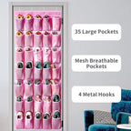 SAVERHO 35 Pockets Over the Door Shoe Organizer, Hanging Shoe Organizer for Door with 35 Mesh Pockets Large Capacity Shoe Han