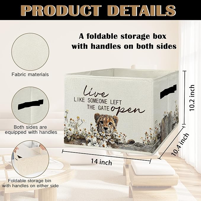 Rustic Cheetah Storage Bins & Boxes with Handles, Farmhouse Leopard Foldable Basket for Organizing, Live Like Someone Left th