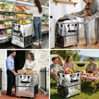 Large Reusable Grocery Bag On Wheels, 130L Foldable Tote, 5 Swivel Wheel Shopping Trolley with Multiple Pockets, Zippered Top, Folds Flat for Storage, for Shopping, Laundry, Camping, Moving, Silver