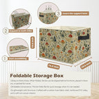 Rustic Mushroom Storage Box Bins, Cottagecore Wildflower Botanical Mushroom Collapsible Storage Basket Organizer for Bedroom 