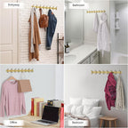 Brushed Gold Wall Mounted Coat Rack – 24 Inch Stainless Steel Rail with 8 Double Coat Hooks for Entryway, Bathroom, Bedroom, 