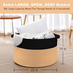 MEGASKET Extra Large Storage Basket, 22" X 14" Blanket Storage for Living Room, Decorative Kids Dog Toy Bin Box, Big Woven Co
