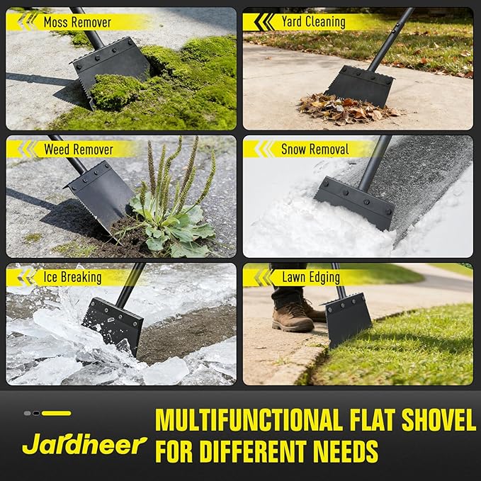 Jardineer Ice Scraper for Driveway, 60" Long Handle Snow Shovel with Thickened Blade, Multifunctional Metal Flat Shovel for Walkway, Garden, Garage Floor and Outdoor Cleaning
