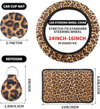 10 Pieces Leopard Print Printing Car Steering Wheel Cover Center Console Armrest Pad Headrest Seat Belt Cover Handbrake Cover Keychain Coaster Full Set Car SUV(Brown)