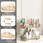 Corner Bathroom Counter Organizer with Top Toothbrush Holders, 2-Tier Make Up Organizers for Vanity with Brush Holder, Corner