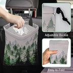 Misty Forest Car Trash Bag,Foggy Forest Mountains Hanging Drawstring Car Garbage Bag,Waterproof Canvas Car Back Seat Organizer with Adjustable Buckle,for Vehicles,SUVs,Camping,Road Trips
