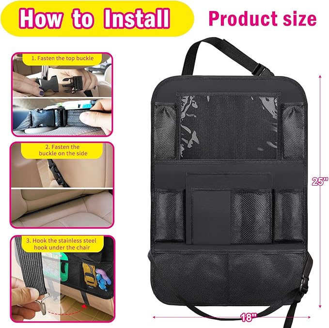 XBRN 2 Pack Car Backseat Organizer, Car Seat Organizer Kick Mats Back Seat Protector with 11" Tablet Holder, Car Storage Organizer for Kids,10 Storage Pockets Travel Accessories