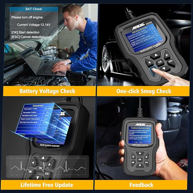 ANCEL FD700 Ford Lincoln Mercury OBD2 Scanner, Full System Automotive Car Code Reader with All Functions, Including Battery