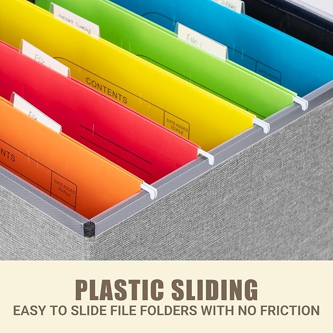 2Pack File Storage Organizer with 10 Hanging Folders & Plastic Slide, Collapsible Linen File Box with Lid for Office, Home, M