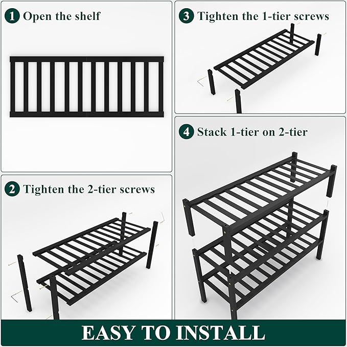 Smiry Shoe Rack, 3 Tier Bamboo Shoe Organizer, Stackable Free Standing Wooden Shoe Storage Shelf for Closet, Entryway, Front 