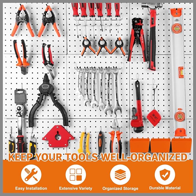 HORUSDY 309 PCS Pegboard Hooks Assortment Kit – 17 Types Heavy Duty Peg Board Hooks & Organizer Accessories – Fits 1/8 & 1/4 