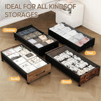 KITHELP Wooden Under Bed Storage with Wheels, Rolling Under the Bed Storage Bins with Removable Lid, Metal Under Bed Drawers 