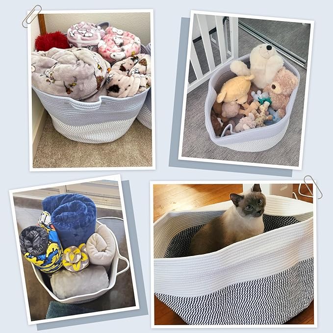 INDRESSME Large Rope Baskets - Organizing Storage, 21.7 x 13.8 Inch, Living Room, Kids, Decorative Nursery, Laundry, Towel, G