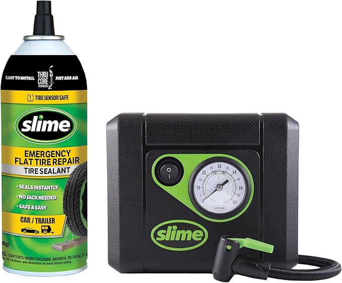 Slime 50165 Flat Tire Puncture Repair, Smart Spair Plus, Emergency Kit for Car Tires, Includes Sealant and Tire Inflator Pump