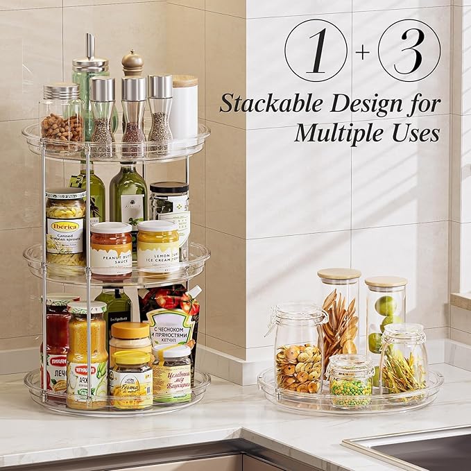 LAMU Rotating Makeup Organizer for Vanity, 10.6in 2 Tier Lazy Susan Turntable Stackable Spinning Skincare Organizer Cosmetic 