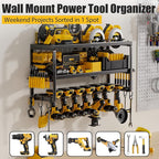 Power Tool Organizer Wall Mount, 7 Slots Cordless Drill Holder Storage Rack, Heavy Duty Battery Tools Holder with Shelf for C