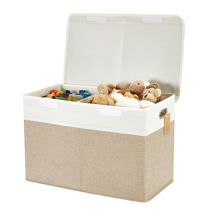 Large Toy Storage Box with Lid, Collapsible Toys Storage Organizer Bins with Dividers and Handles, Storage Chest Bin for Kids