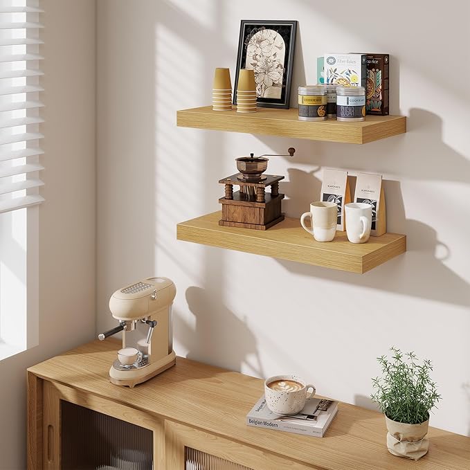 Fun Memories 24 x 10 Floating Shelves Wall-Mounted - Rustic Wood Shelf - 10 Inch Deep Floating Shelves for Wall - Large Stora