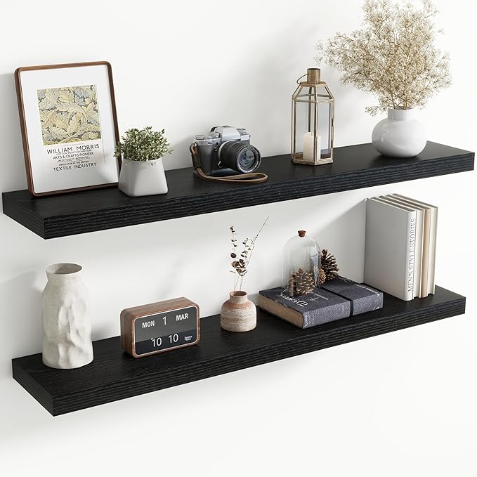 48 Inch Floating Shelves for Wall, 8 Inch Deep Floating Shelf for Storage & Display, Rustic Wall Mounted Shelf with Invisible