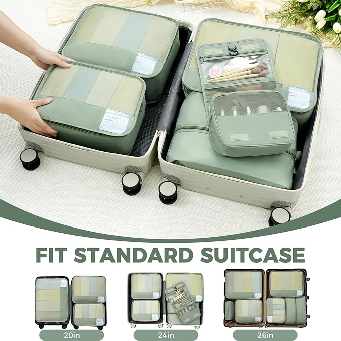 BAGAIL 9 Set Packing Cubes with Packing List Luggage Packing Organizers for Travel Accessories (Matcha Green)