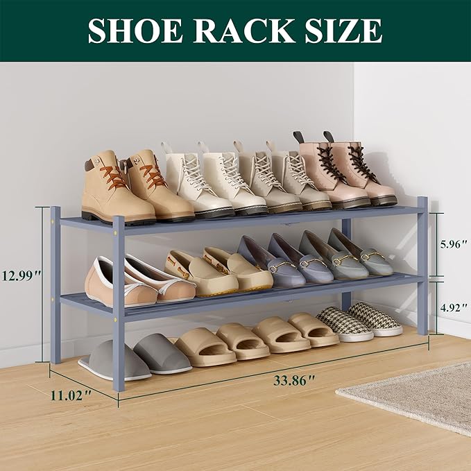 Smiry Long Bamboo Shoe Rack 2-Tier, Stackable Wooden Shoe Organizer for Entryway & Closet, Free Standing Wood Shoe Storage Sh