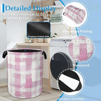 Pink Plaid Laundry Basket Collapsible Laundry Hamper with Handle, Oxford Clothes Toy Storage Bin for Bathroom Bedroom Room De