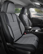 FREESOO Black Gray Front Car Seat Covers - Faux Nappa Leather Seat Covers for Cars, with Carbon Fiber Texture Seatbelt Pads, 