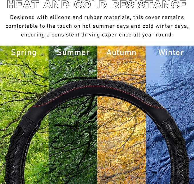 Yourkar Car Steering Wheel Cover, 15 Inch Leather Round Comfy Grip Steering Wheel Protector, Anti-Slip Steering Wheel Cover w