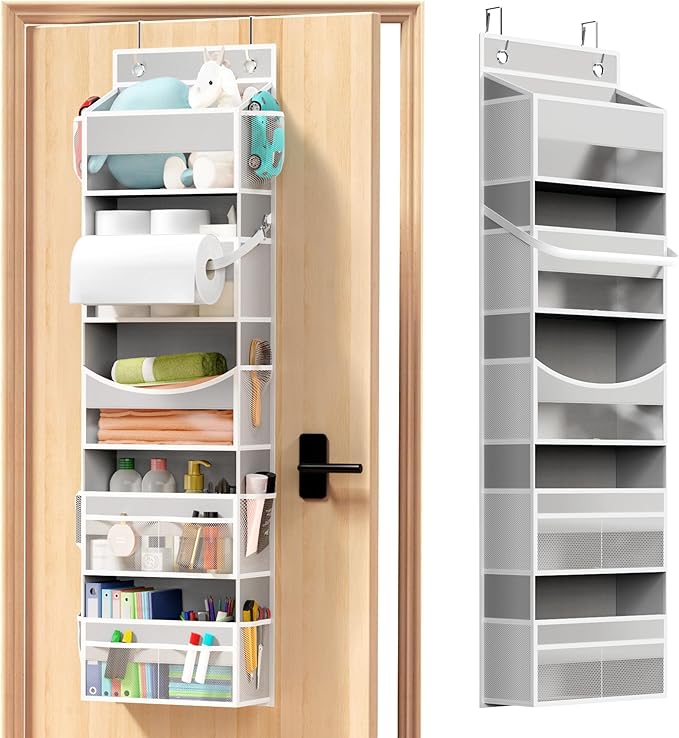 Over the Door Organizer - Behind the Door Storage with Rope for Toilet Paper Storage - Door Organizer Hanging with 5 Spacious