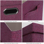 Graciadeco Large 17" 36 Quart Collapsible Stackable Storage Bins with Lids, 3 Packs Purple Linen Fabric Closet Boxes with Lid