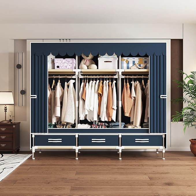Portable Wardrobe Closet Durable and Easy to Assemble Heavy Duty Clothes Rack with Non-Woven Cover Fabric Best for Bedroom an