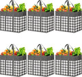 WOWBOX Reusable Grocery Bags,6-Pack, Foldable Reusable Shopping Tote Bags bulk with Reinforced Handles,Large Storage Bags with Water Resistant Coating for Groceries,Multipurpose,Grey-White