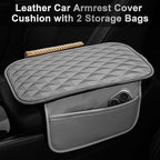 CAR PASS 3D Rhombus Memory Foam Leather Steering Wheel Cover Set, Comfortable Center Console Armrest Cushion Cover with Storage Bags Non-Slip Cup Coasters, 14.5-15in Car Interior Sets, 4 PCS All Gray