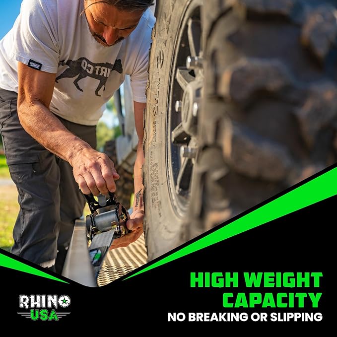 Rhino USA Retractable Ratchet Straps (2-Pack) - 2 Inch x 10 Feet (3,033lb Break Strength) - Heavy Duty Auto Self Retracting Tie Down Straps for Truck, Cargo Trailer, Motorcycle, Rad & More - Gray