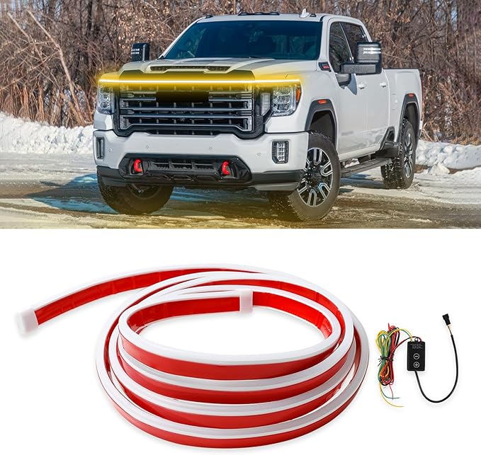 71 inch Car Hood Light Strip with Turn Signal Exterior Flexible Waterproof Car LED Strip Lights Daytime Running Lights Compatible with Dodge Ram Ford,Chevy,Silverado,GMC,Toyota Tundra Tacoma