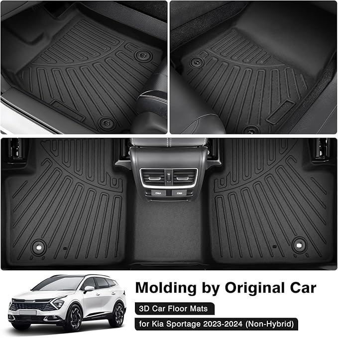 Powerty Floor Mats for 2023-2025 2026 Kia Sportage (Non-Hybrid) Accessories All Weather Floor Liner 3D TPE 1st & 2nd Row Floor Mat Heavy-Duty Floor Liners