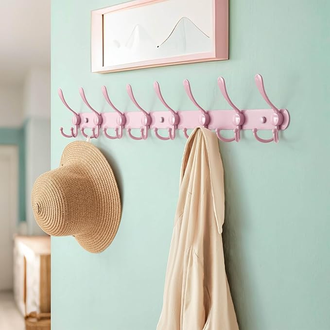 Dseap Coat Rack Wall Mount - 29.5” Long 8-Tri-Hooks Heavy Duty Coat Hanger Rail Wall Hooks for Hanging Coats Hats Clothing Cl