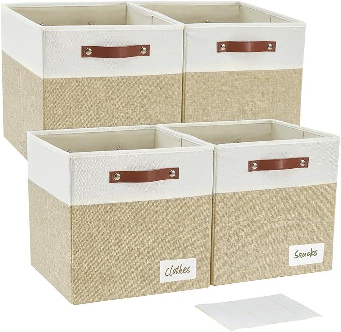 Bagnizer Collapsible Fabric Storage Cube Bins with 2 Reinforced PU Handles, Foldable Storage Organizer Baskets for Closet, Sh