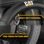 CAT® DuraGrip Car Steering Wheel Cover, Black Tire Tread Traction Design, Auto Steering Wheel Cover for Cars Trucks Vans SUVs, Improve Grip and Control, Durable Comfortable - Large 15"-16" Inches